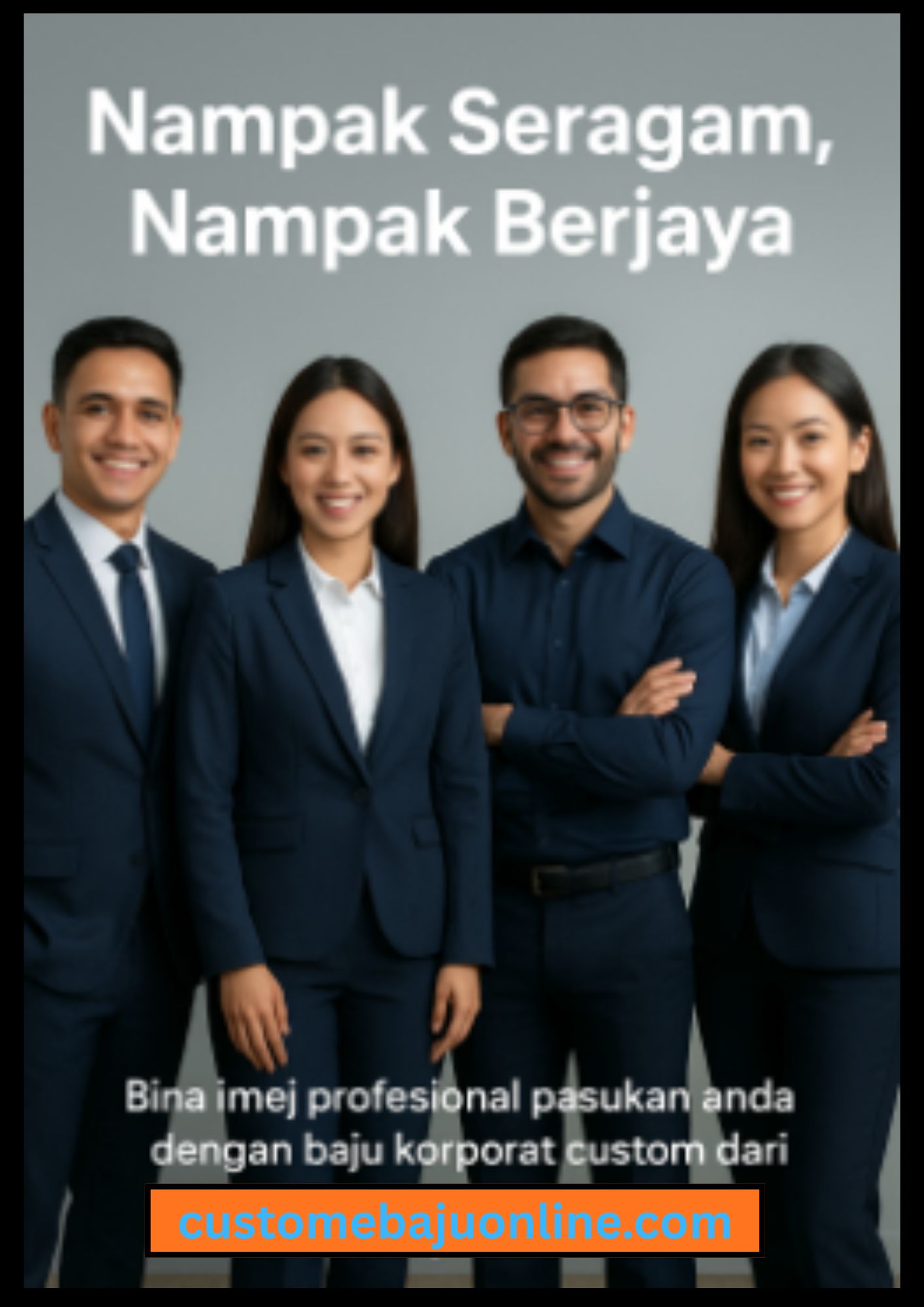 Staf syarikat bergaya profesional dengan baju korporat custom rekaan eksklusif di pejabat